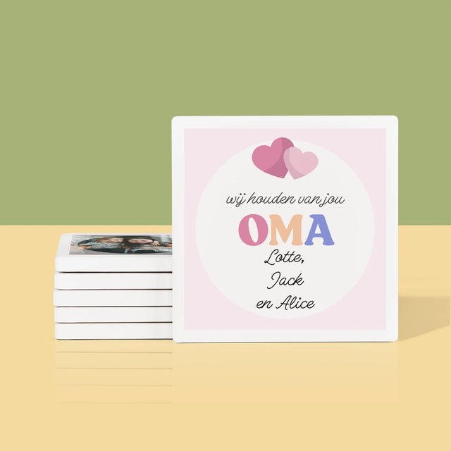 Fotocollage: Wij Houden Van Jou, Oma - Onderzetter