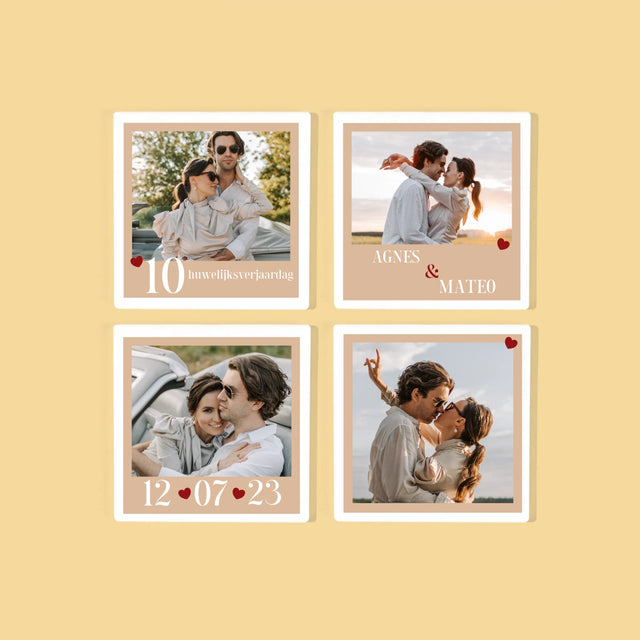 Foto En Handtekening: Huwelijksverjaardag Hartjes - Onderzetter