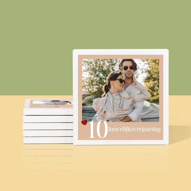 Foto En Handtekening: Huwelijksverjaardag Hartjes - Onderzetter