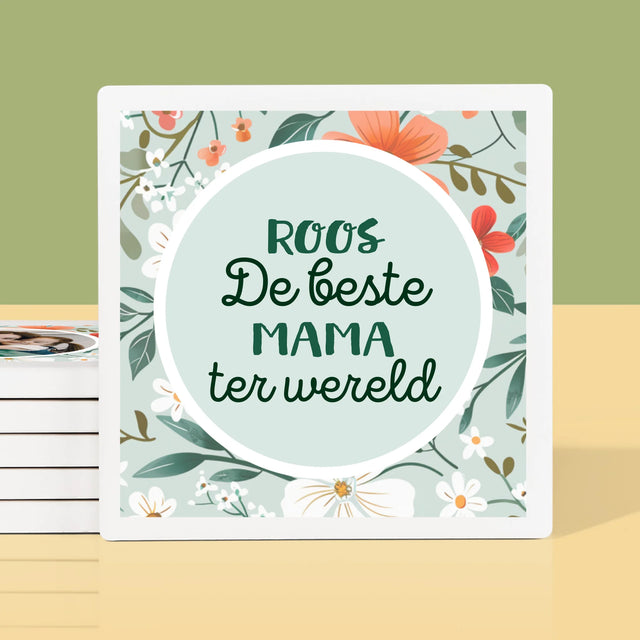 Foto En Handtekening: Beste Mama Bloemen - Onderzetter