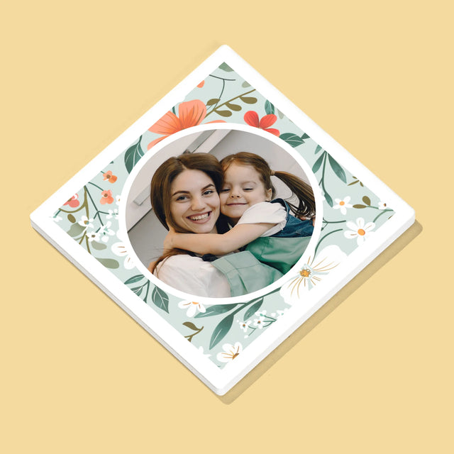 Foto En Handtekening: Beste Mama Bloemen - Onderzetter