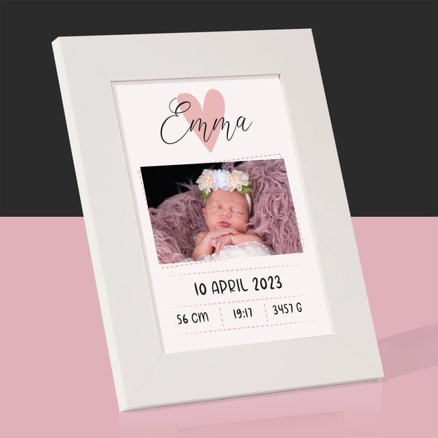 Geboorteakte Van Kind: Metriek Hartje Voor Meisje - Fotokader (Horziontaal)
