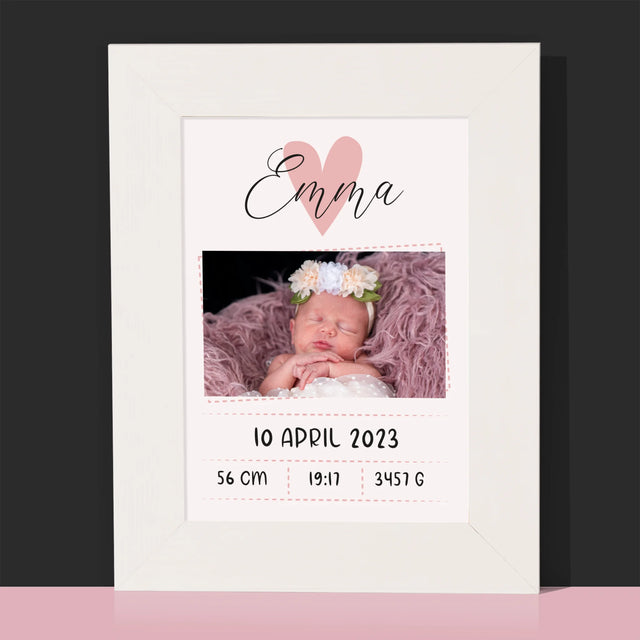 Geboorteakte Van Kind: Metriek Hartje Voor Meisje - Fotokader (Horziontaal)