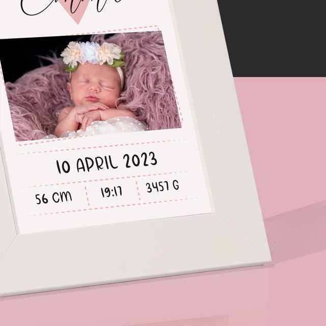 Geboorteakte Van Kind: Metriek Hartje Voor Meisje - Fotokader (Horziontaal)