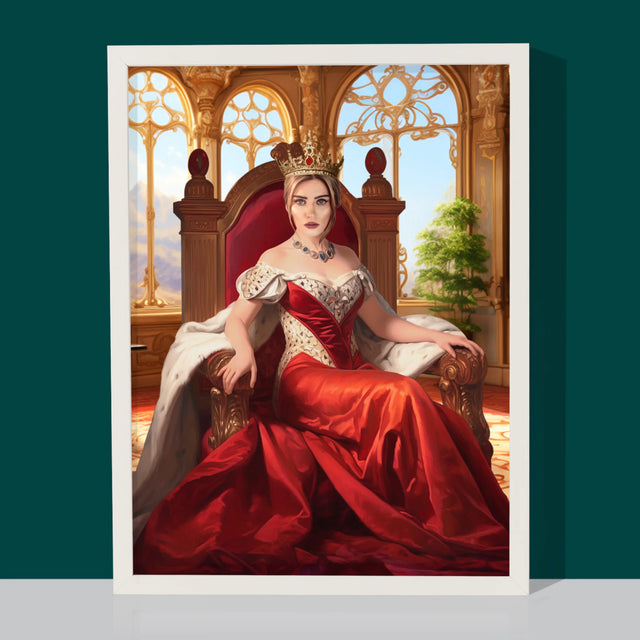 Koninklijk Portret: Koningin Op De Troon - Afdruk Met Frame 30X40 (Verticaal)