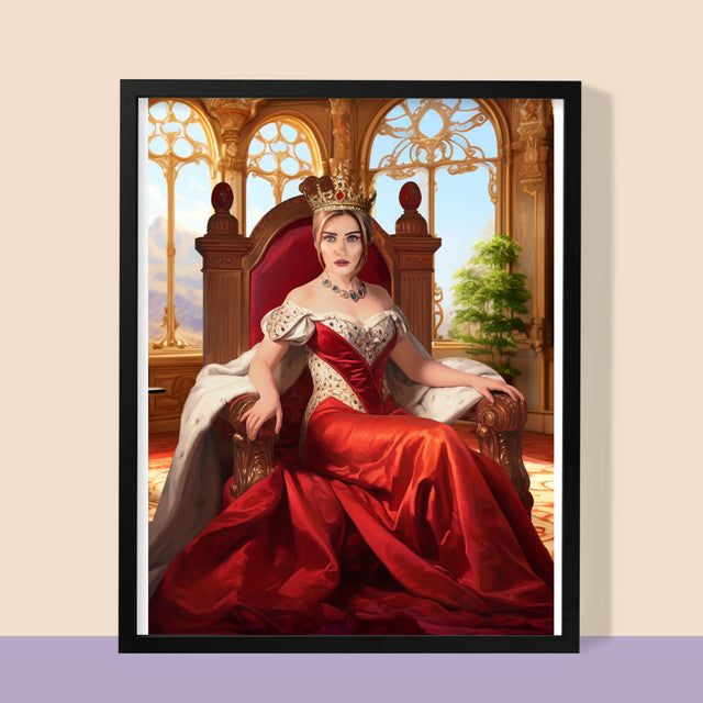 Koninklijk Portret: Koningin Op De Troon - Afdruk Met Frame 30X40 (Verticaal)