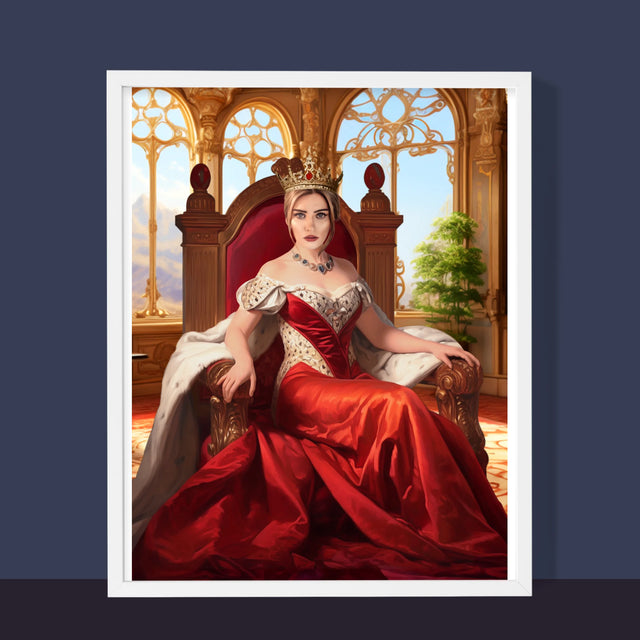 Koninklijk Portret: Koningin Op De Troon - Afdruk Met Frame 30X40 (Verticaal)