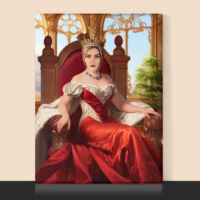 Koninklijk Portret: Koningin Op De Troon - Afdruk Met Frame 30X40 (Verticaal)