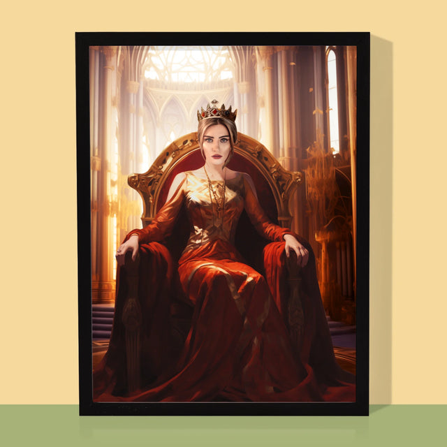 Koninklijk Portret: De Konigin In De Troonzaal - Afdruk Met Frame 30X40 (Verticaal)