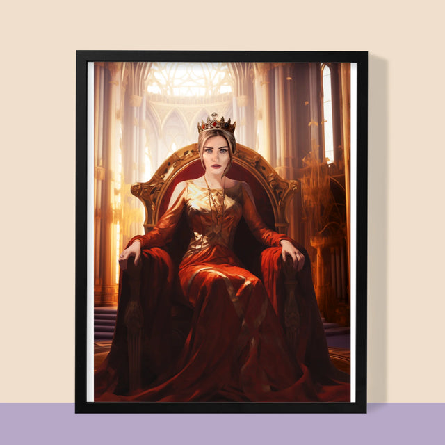 Koninklijk Portret: De Konigin In De Troonzaal - Afdruk Met Frame 30X40 (Verticaal)