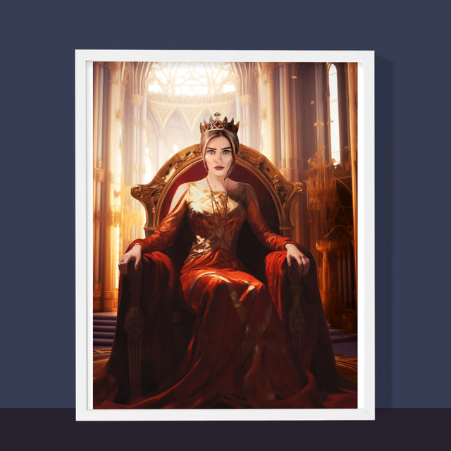 Koninklijk Portret: De Konigin In De Troonzaal - Afdruk Met Frame 30X40 (Verticaal)