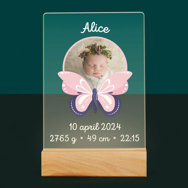 Geboorteakte Van Kind: Metriek Vlinder - Afdruk Op Acrylglas (Verticaal)