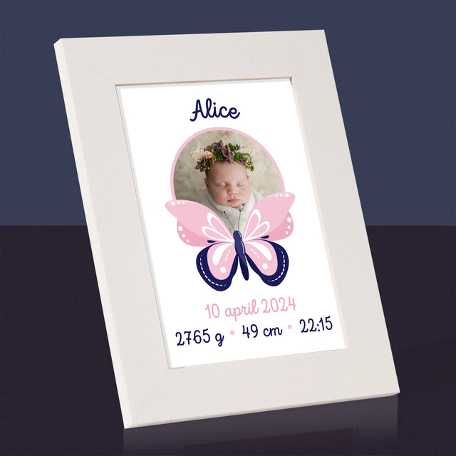 Geboorteakte Van Kind: Metriek Vlinder - Fotokader (Horziontaal)