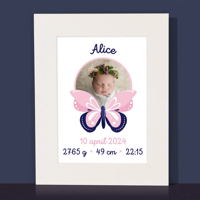 Geboorteakte Van Kind: Metriek Vlinder - Fotokader (Horziontaal)