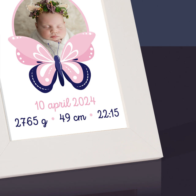Geboorteakte Van Kind: Metriek Vlinder - Fotokader (Horziontaal)