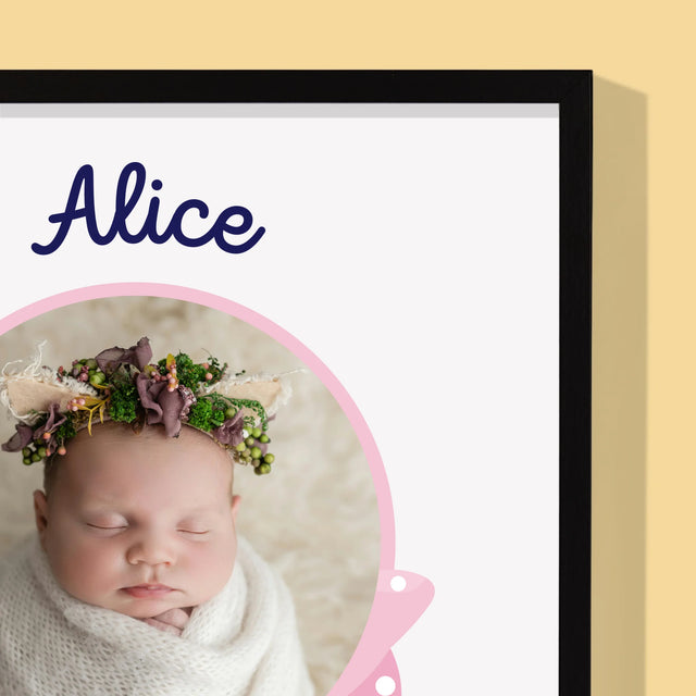 Geboorteakte Van Kind: Metriek Vlinder - Afdruk Met Frame 30X40 (Verticaal)