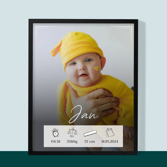 Geboorteakte Van Kind: Metriek Kader - Afdruk Met Frame 30X40 (Verticaal)