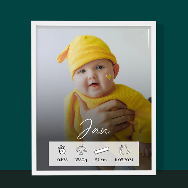 Geboorteakte Van Kind: Metriek Kader - Afdruk Met Frame 30X40 (Verticaal)