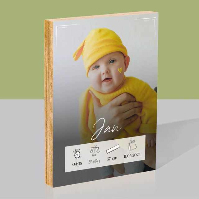 Geboorteakte Van Kind: Metriek Kader - Afdruk Op Hout (Verticaal)