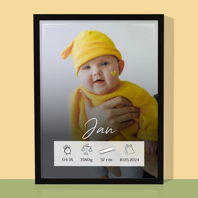 Geboorteakte Van Kind: Metriek Kader - Afdruk Met Frame 30X40 (Verticaal)