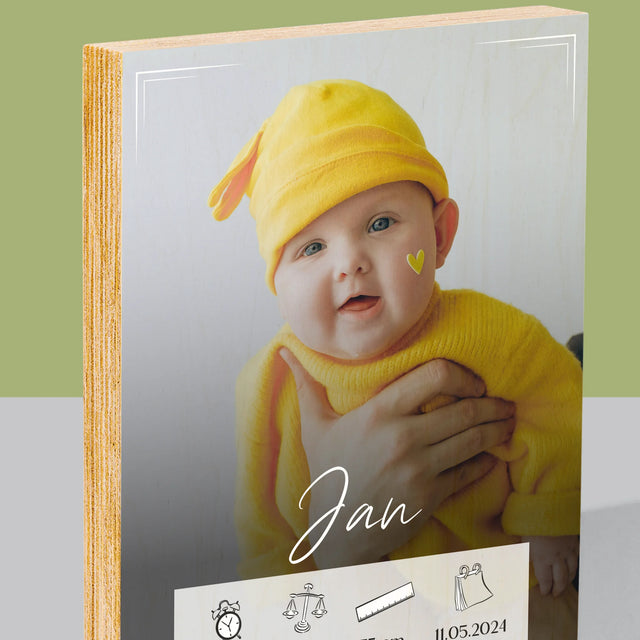 Geboorteakte Van Kind: Metriek Kader - Afdruk Op Hout (Verticaal)