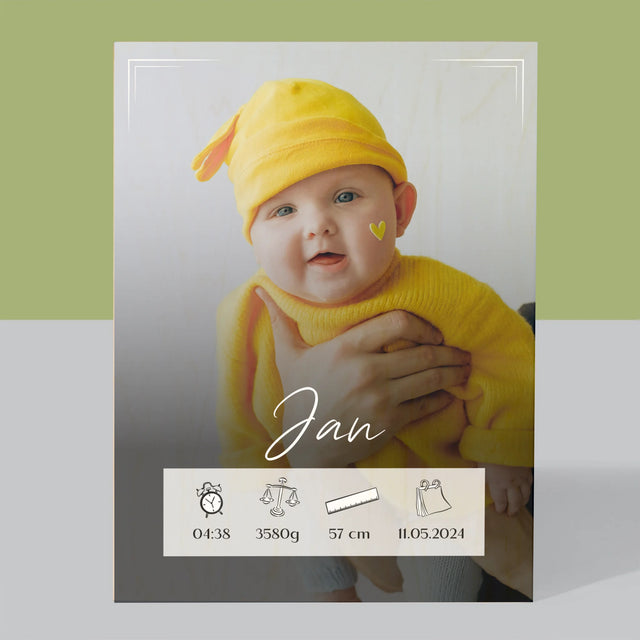 Geboorteakte Van Kind: Metriek Kader - Afdruk Op Hout (Verticaal)