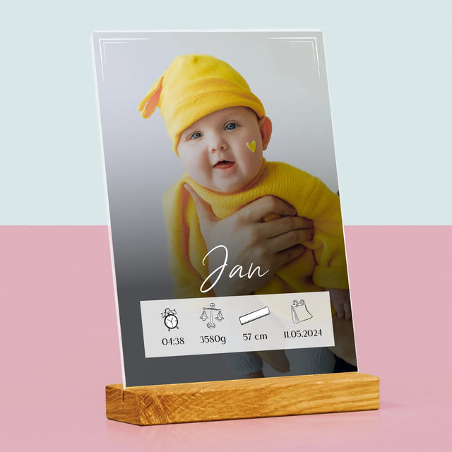 Geboorteakte Van Kind: Metriek Kader - Afdruk Op Acrylglas (Verticaal)
