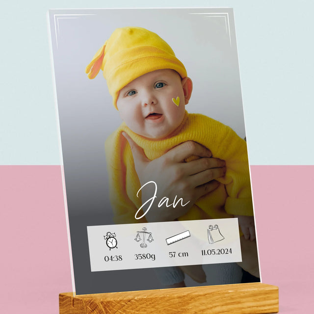 Geboorteakte Van Kind: Metriek Kader - Afdruk Op Acrylglas (Verticaal)