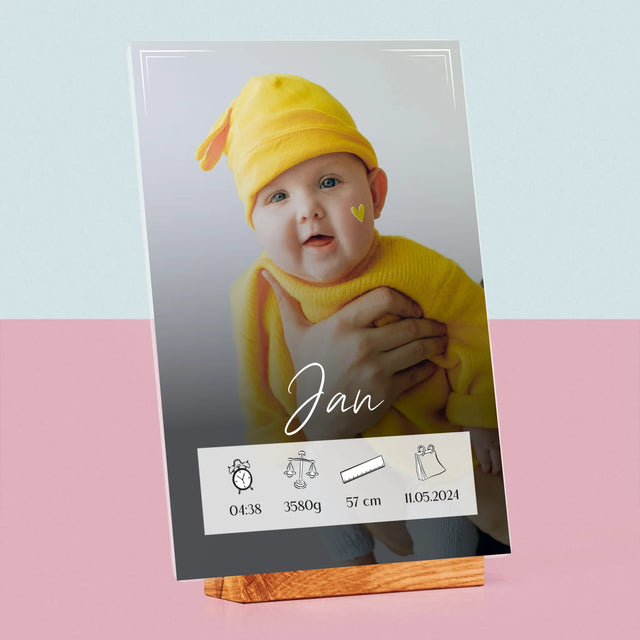 Geboorteakte Van Kind: Metriek Kader - Afdruk Op Acrylglas (Verticaal)