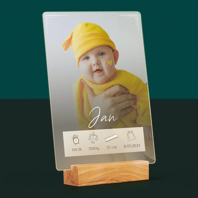 Geboorteakte Van Kind: Metriek Kader - Afdruk Op Acrylglas (Verticaal)