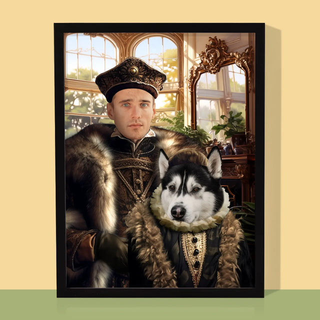 Koninklijk Portret: Adel Met Huisdier - Afdruk Met Frame 30X40 (Verticaal)