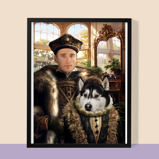 Koninklijk Portret: Adel Met Huisdier - Afdruk Met Frame 30X40 (Verticaal)