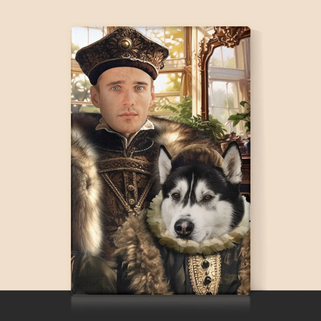 Koninklijk Portret: Adel Met Huisdier - Afdruk Met Frame 30X40 (Verticaal)