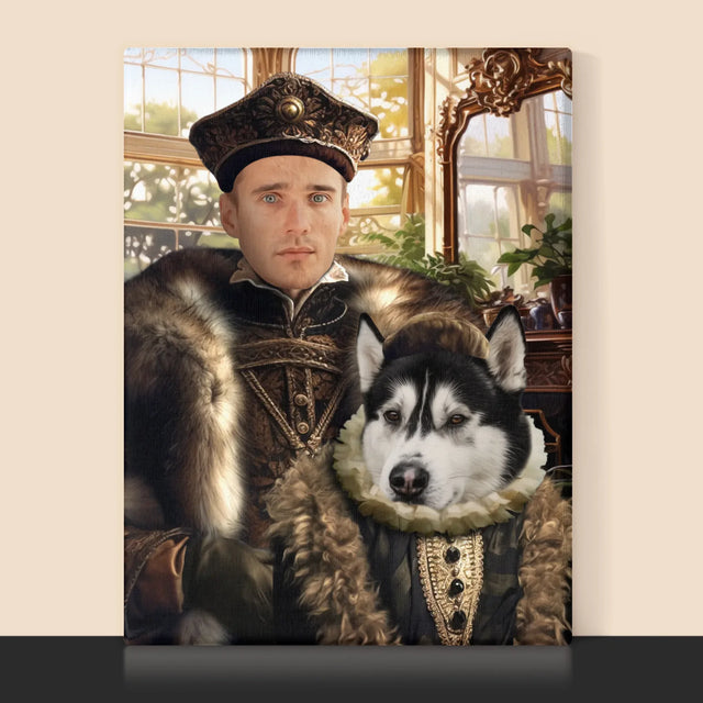 Koninklijk Portret: Adel Met Huisdier - Afdruk Met Frame 30X40 (Verticaal)