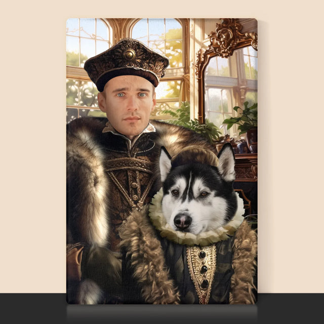 Koninklijk Portret: Adel Met Huisdier - Afdruk Met Frame 30X40 (Verticaal)