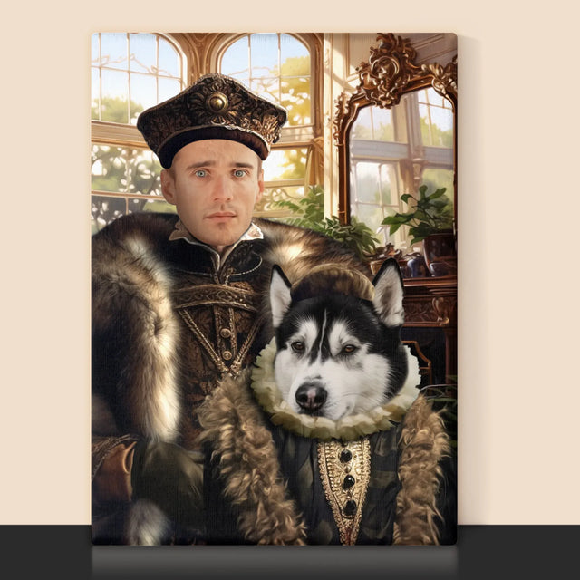 Koninklijk Portret: Adel Met Huisdier - Afdruk Met Frame 30X40 (Verticaal)