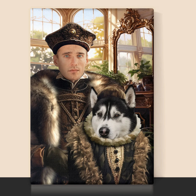 Koninklijk Portret: Adel Met Huisdier - Afdruk Met Frame 30X40 (Verticaal)