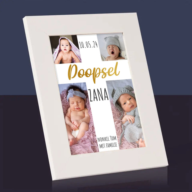 Fotocollage: Doopsel, Kruis - Fotokader (Horziontaal)