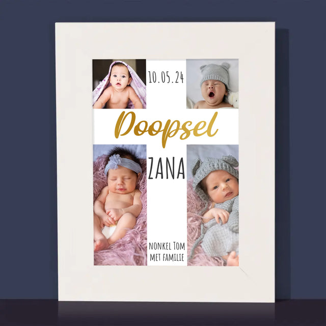 Fotocollage: Doopsel, Kruis - Fotokader (Horziontaal)