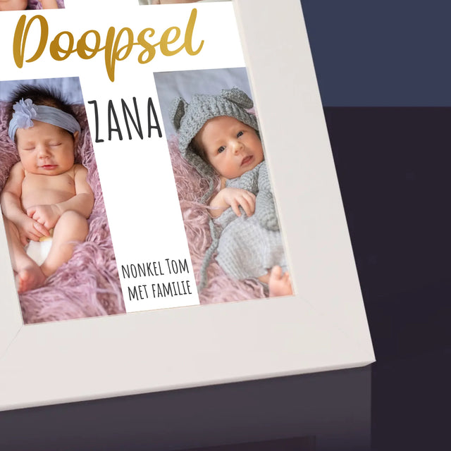 Fotocollage: Doopsel, Kruis - Fotokader (Horziontaal)