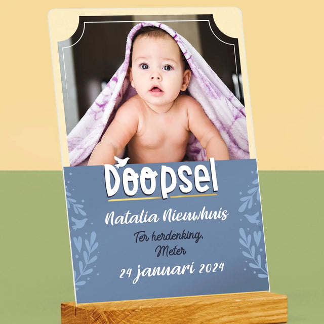 Foto En Handtekening: Doopsel - Afdruk Op Acrylglas (Verticaal)