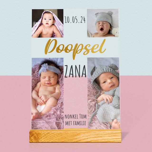 Fotocollage: Doopsel, Kruis - Afdruk Op Acrylglas (Verticaal)