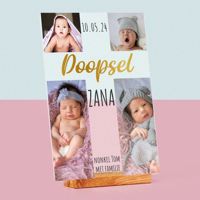 Fotocollage: Doopsel, Kruis - Afdruk Op Acrylglas (Verticaal)