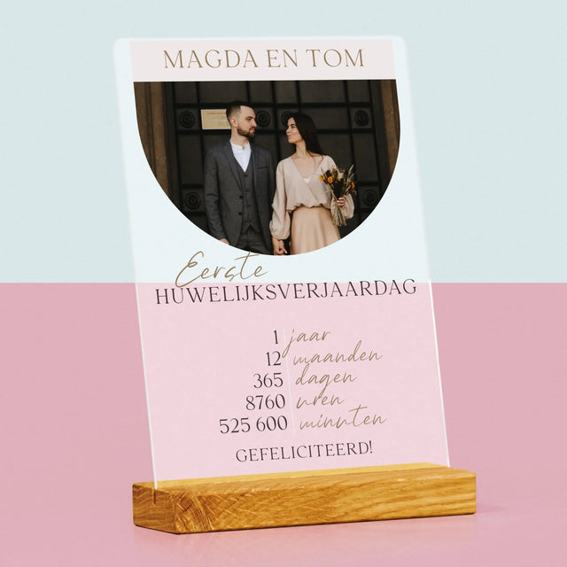 Foto En Handtekening: Eerste Huwelijksverjaardag - Afdruk Op Acrylglas (Verticaal)