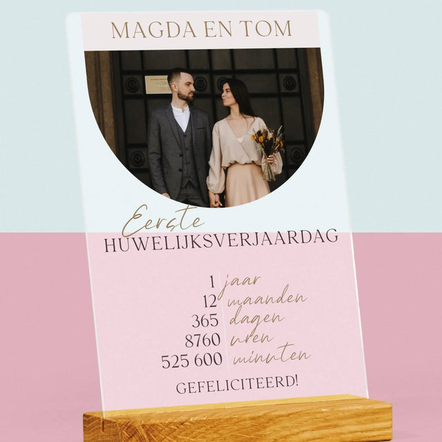Foto En Handtekening: Eerste Huwelijksverjaardag - Afdruk Op Acrylglas (Verticaal)
