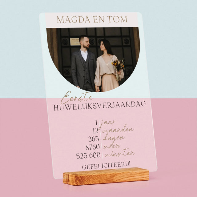 Foto En Handtekening: Eerste Huwelijksverjaardag - Afdruk Op Acrylglas (Verticaal)