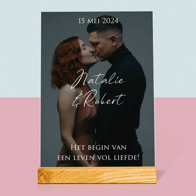 Foto En Handtekening: Trouwfoto Met Wensen - Afdruk Op Acrylglas (Verticaal)