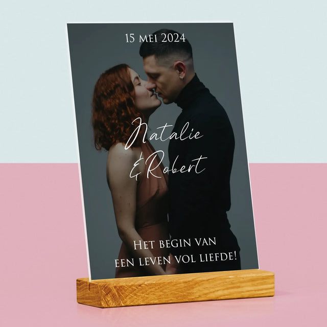 Foto En Handtekening: Trouwfoto Met Wensen - Afdruk Op Acrylglas (Verticaal)