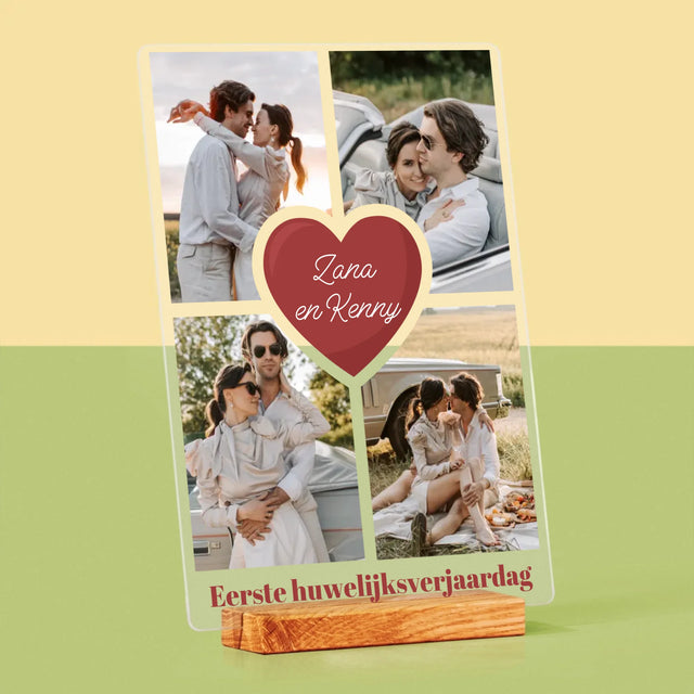 Fotocollage: 1 Jaar Samen - Afdruk Op Acrylglas (Verticaal)