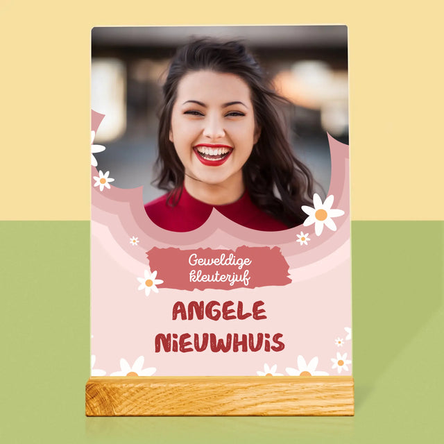 Foto En Handtekening: Geweldige Kleuterjuf - Afdruk Op Acrylglas (Verticaal)